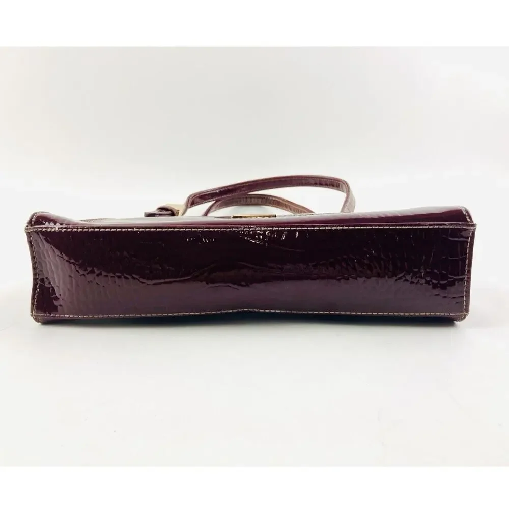 Liz Claiborne Purse Dark Brown Maroon Handbag Faux Leather Croc Alligator Burgun